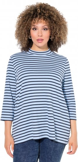 Ulla Popken Striped 3/4 Sleeve Turtleneck Tee Light Blue - Trykte T-shirts til kvinder - 