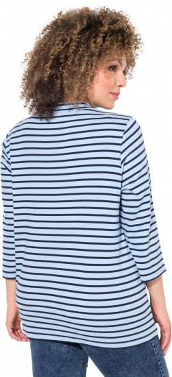 Ulla Popken Striped 3/4 Sleeve Turtleneck Tee Light Blue - Trykte T-shirts til kvinder - 