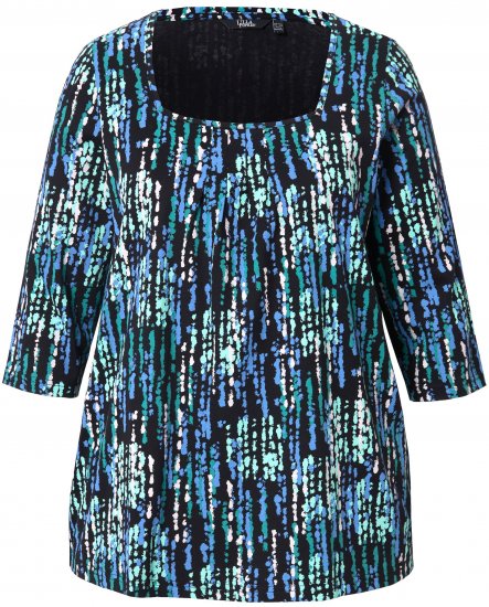 Ulla Popken Graphic Print Square Neck Tee Black - Trykte T-shirts til kvinder - Printede T-shirts til Damer