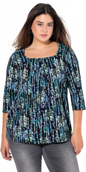 Ulla Popken Graphic Print Square Neck Tee Black - Trykte T-shirts til kvinder - Printede T-shirts til Damer