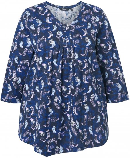Ulla Popken Asymmetric Cowboy Boot Print Tee Dark Blue - Trykte T-shirts til kvinder - 