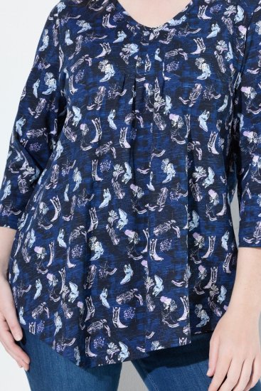 Ulla Popken Asymmetric Cowboy Boot Print Tee Dark Blue - Trykte T-shirts til kvinder - Printede T-shirts til Damer