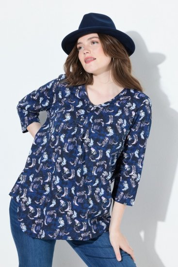 Ulla Popken Asymmetric Cowboy Boot Print Tee Dark Blue - Trykte T-shirts til kvinder - Printede T-shirts til Damer