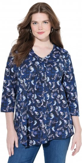 Ulla Popken Asymmetric Cowboy Boot Print Tee Dark Blue - Trykte T-shirts til kvinder - 