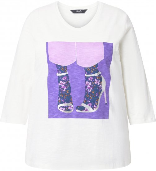 Ulla Popken Fashion Graphic T-Shirt Off-White - Trykte T-shirts til kvinder - 