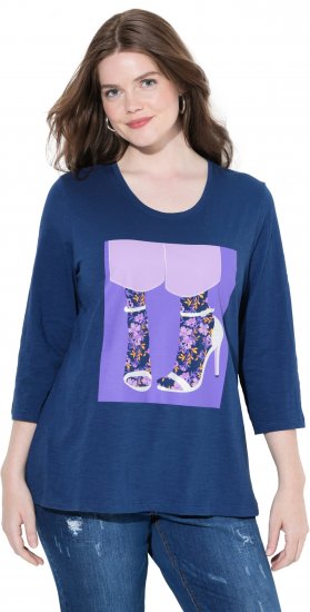 Ulla Popken Fashion Graphic T-Shirt Dark Blue - Trykte T-shirts til kvinder - 