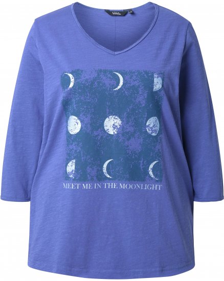 Ulla Popken Meet Me In The Moonlight 3/4 Sleeve Graphic Tee Atlantic Blue - Trykte T-shirts til kvinder - 