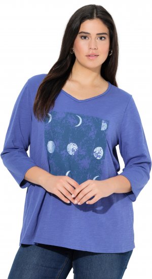 Ulla Popken Meet Me In The Moonlight 3/4 Sleeve Graphic Tee Atlantic Blue - Trykte T-shirts til kvinder - 