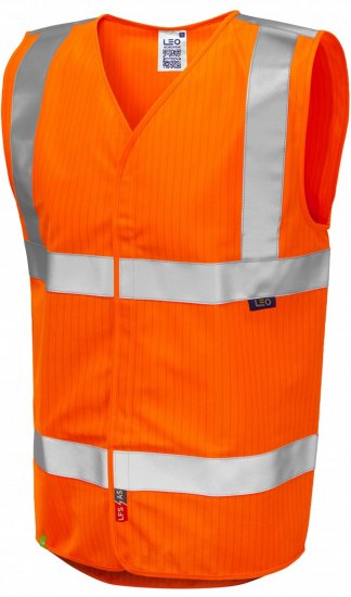 Leo Workwear Clifton Anti-static Waistcoat Hi-Vis Orange - Refleksveste - Refleksveste 3XL-6XL