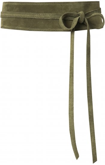 Ulla Popken Leather Tie Belt Olive Gray - Damebælter i store størrelser - Bælter i str. 95-155 cm