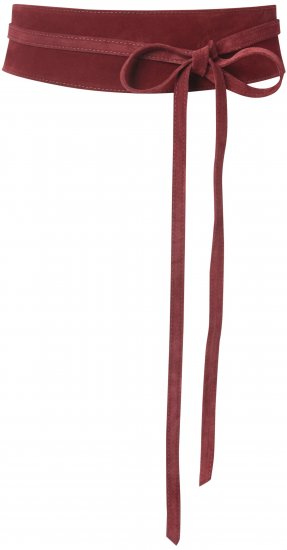 Ulla Popken Leather Tie Belt Dark Red - Damebælter i store størrelser - 