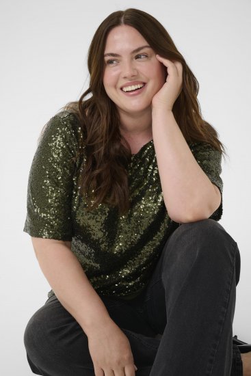 Kaffe Curve Mirana Sequin Blouse Ivy Green - Bluser - 