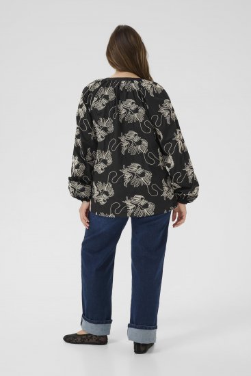 Kaffe Curve Kimmie Blouse Black Chalk Embroidery - Bluser - 