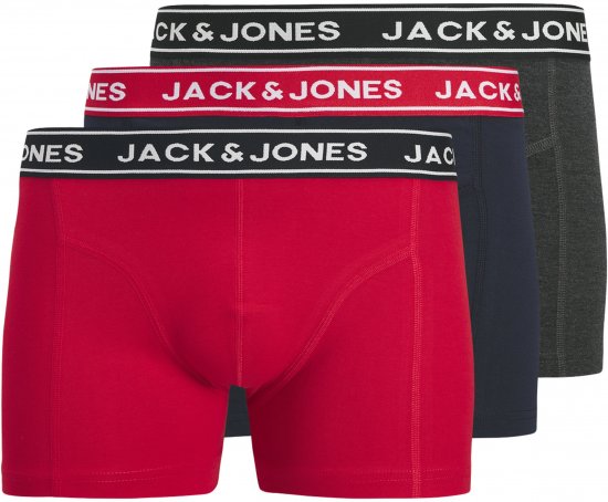 Jack & Jones Hector Solid Trunks 3-Pack Navy/Red/Grey - Boxershorts - Boxershorts til Store Mænd