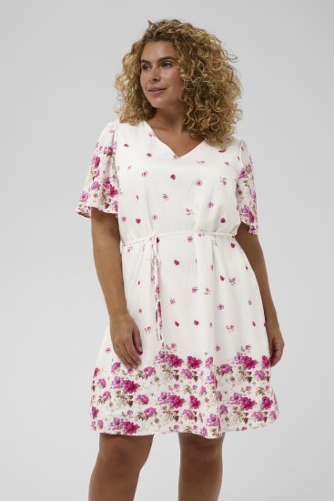 Kaffe Curve Rosa Mini Dress White Rose Border Flower - Minikjoler - 