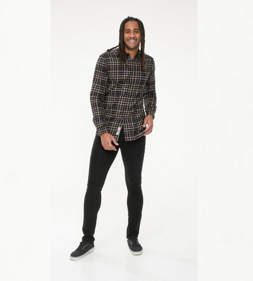 D555 Destin Checked Long Sleeve Shirt Black/Tan Check - Skjorter med lange ærmer - 
