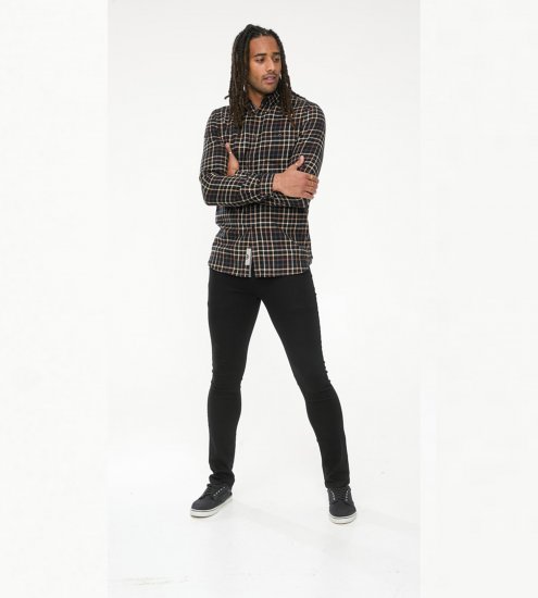 D555 Destin Checked Long Sleeve Shirt Black/Tan Check - Skjorter med lange ærmer - 