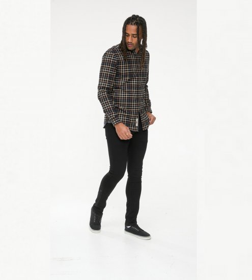 D555 Destin Checked Long Sleeve Shirt Black/Tan Check - Skjorter med lange ærmer - 