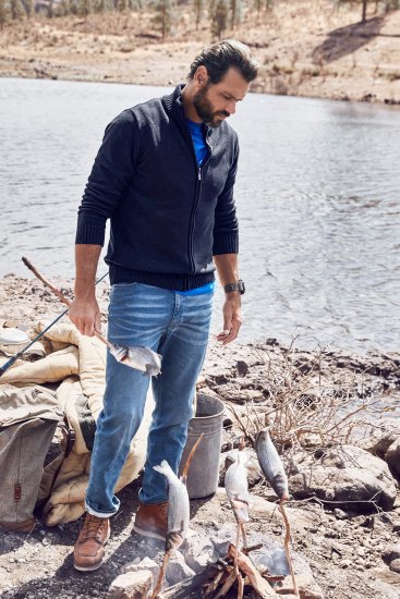 JP1880 Cardigan Knitted with Zipper Navy - Trøjer og hættetrøjer - Trøjer og Hættetrøjer i store størrelser - 2XL-14XL