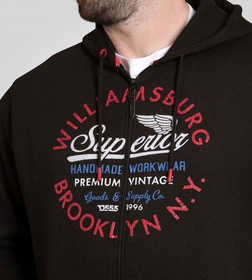 Duke Southampton Brooklyn Chest Print Full Zip Hoodie Black - Trøjer og hættetrøjer - Trøjer og Hættetrøjer i store størrelser - 2XL-14XL