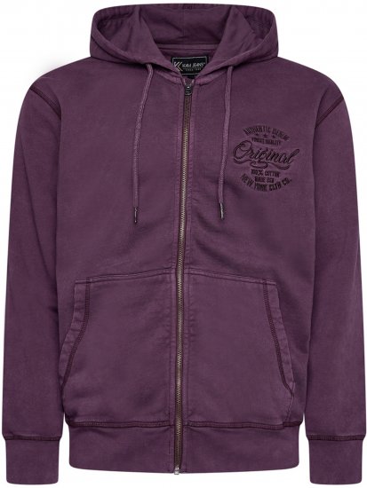 Kam Jeans 7082 Garment DYE with Zipper Hoodie Purple - Trøjer og hættetrøjer - Trøjer og Hættetrøjer i store størrelser - 2XL-14XL