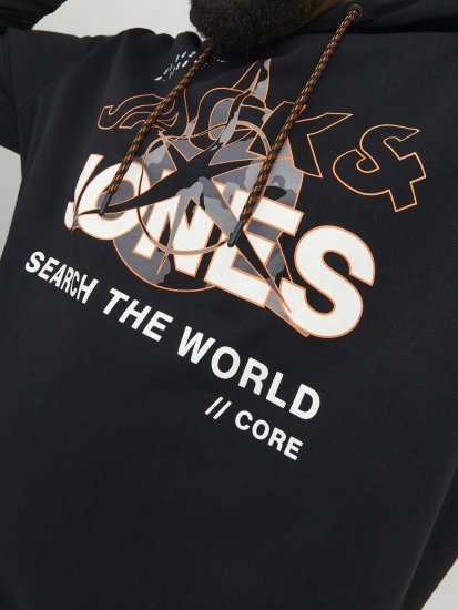 Jack & Jones Hunt Hoodie Black - Trøjer og hættetrøjer - Trøjer og Hættetrøjer i store størrelser - 2XL-14XL