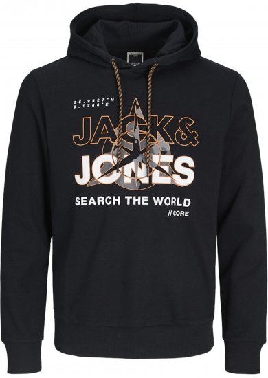 Jack & Jones Hunt Hoodie Black - Trøjer og hættetrøjer - Trøjer og Hættetrøjer i store størrelser - 2XL-14XL