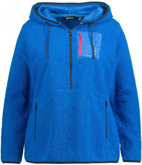 Ulla Popken Teddy Fleece Partial Zip Hoodie Royal Blue - Hættetrøjer og sweatshirts - Bløde sweatshirts, hoodies & strik