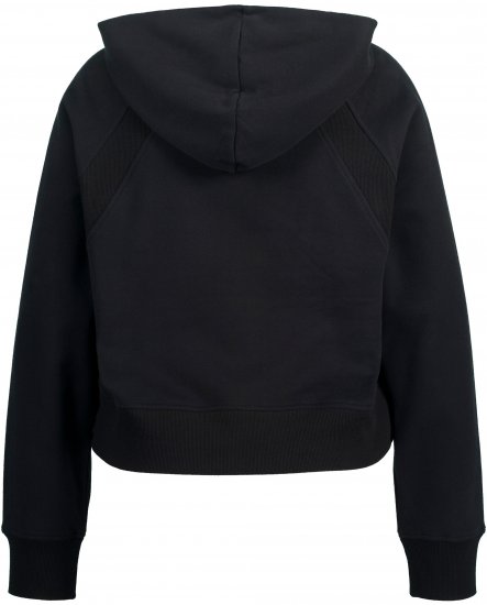 Ulla Popken Ribbed Inset Zip Collar Hoodie Black - Hættetrøjer og sweatshirts - 