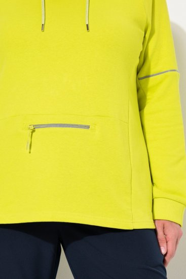 Ulla Popken Zippered Pocket and Reflective Piping Hoodie Green Apple - Hættetrøjer og sweatshirts - Bløde sweatshirts, hoodies & strik