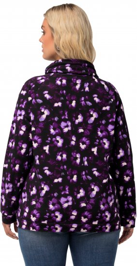 Ulla Popken Floral Print Drawstring Collar Hoodie Black - Hættetrøjer og sweatshirts - 