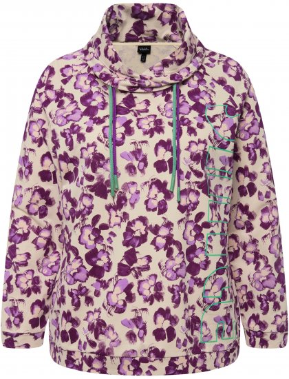 Ulla Popken Floral Print Drawstring Collar Hoodie Vanilla - Hættetrøjer og sweatshirts - Bløde sweatshirts, hoodies & strik