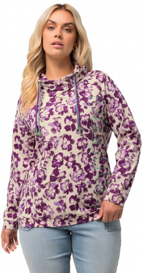 Ulla Popken Floral Print Drawstring Collar Hoodie Vanilla - Hættetrøjer og sweatshirts - Bløde sweatshirts, hoodies & strik