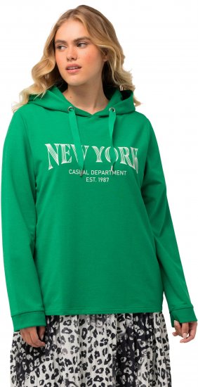Ulla Popken City Name Graphic Hoodie Emerald Green - Hættetrøjer og sweatshirts - 