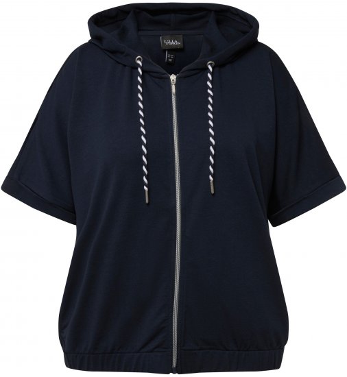 Ulla Popken Short Sleeve Zip-Up Hoodie Navy - Hættetrøjer og sweatshirts - Bløde sweatshirts, hoodies & strik