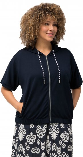 Ulla Popken Short Sleeve Zip-Up Hoodie Navy - Hættetrøjer og sweatshirts - Bløde sweatshirts, hoodies & strik