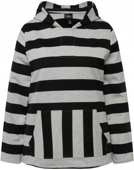 Ulla Popken Mixed Stripe Long Sleeve Hoodie Black - Hættetrøjer og sweatshirts - 