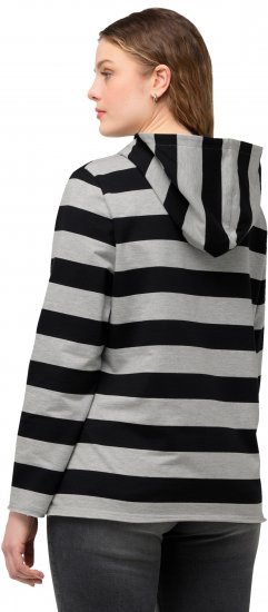 Ulla Popken Mixed Stripe Long Sleeve Hoodie Black - Hættetrøjer og sweatshirts - 