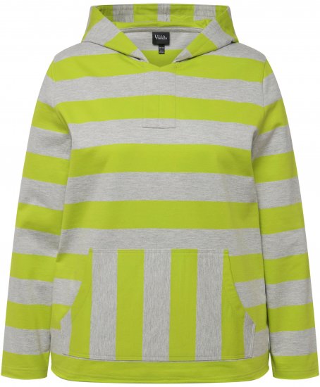 Ulla Popken Mixed Stripe Long Sleeve Hoodie Apple Green - Hættetrøjer og sweatshirts - Bløde sweatshirts, hoodies & strik