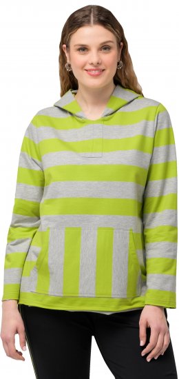 Ulla Popken Mixed Stripe Long Sleeve Hoodie Apple Green - Hættetrøjer og sweatshirts - Bløde sweatshirts, hoodies & strik