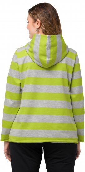 Ulla Popken Mixed Stripe Long Sleeve Hoodie Apple Green - Hættetrøjer og sweatshirts - Bløde sweatshirts, hoodies & strik