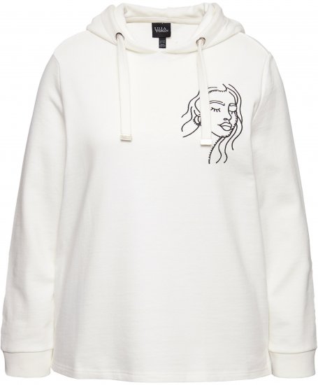 Ulla Popken Face Graphic Long Sleeve Hoodie Off-White - Hættetrøjer og sweatshirts - Bløde sweatshirts, hoodies & strik