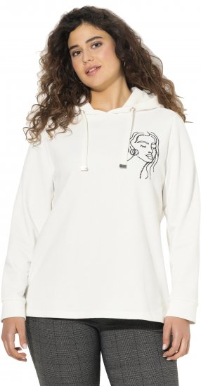 Ulla Popken Face Graphic Long Sleeve Hoodie Off-White - Hættetrøjer og sweatshirts - Bløde sweatshirts, hoodies & strik