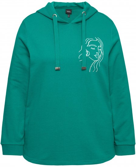 Ulla Popken Face Graphic Long Sleeve Hoodie Emerald Green - Hættetrøjer og sweatshirts - Bløde sweatshirts, hoodies & strik