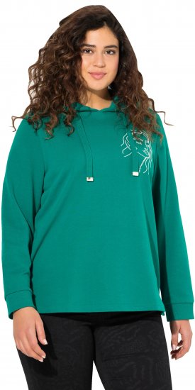 Ulla Popken Face Graphic Long Sleeve Hoodie Emerald Green - Hættetrøjer og sweatshirts - Bløde sweatshirts, hoodies & strik
