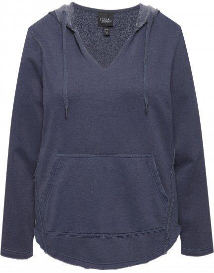 Ulla Popken Open Edged Long Sleeve V-Neck Hoodie Navy - Hættetrøjer og sweatshirts - Bløde sweatshirts, hoodies & strik