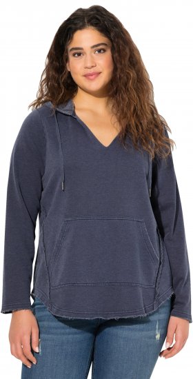 Ulla Popken Open Edged Long Sleeve V-Neck Hoodie Navy - Hættetrøjer og sweatshirts - Bløde sweatshirts, hoodies & strik