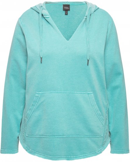 Ulla Popken Open Edged Long Sleeve V-Neck Hoodie Mint Green - Hættetrøjer og sweatshirts - Bløde sweatshirts, hoodies & strik