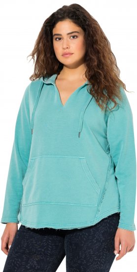 Ulla Popken Open Edged Long Sleeve V-Neck Hoodie Mint Green - Hættetrøjer og sweatshirts - Bløde sweatshirts, hoodies & strik