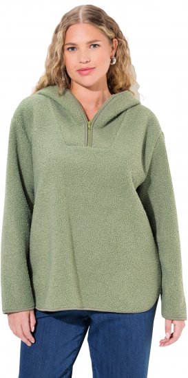 Ulla Popken Teddy Plush Long Sleeve Hoodie Sage Green - Hættetrøjer og sweatshirts - Bløde sweatshirts, hoodies & strik